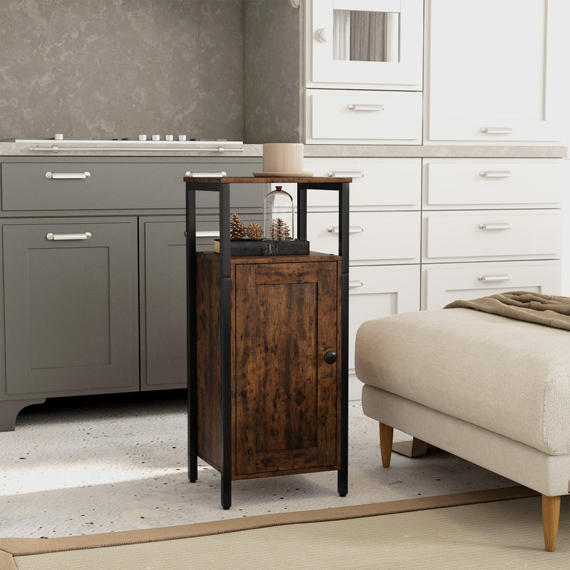 Comodino Stile Industriale 2 Ripiani e Scaffale Interno Regolabile 34x30x80 cm in Legno e Acciaio Marrone