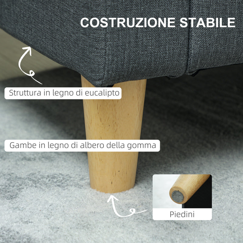 Divano 2 Posti 135x72x84 cm con Vano Contenitore  in Tessuto Effetto Lino Grigio Carbone  