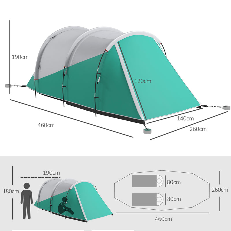 Tenda da Campeggio 2-4 Posti Impermeabile a Tunnel con Borsa di Trasporto 460x260x190 cm in Poliestere Verde-3