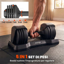 Set Manubri Regolabili 5 in 1 Quick-Dial 11 kg 39x14,5x14,5 cm in PP e Acciaio Nero      