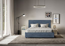 Letto Matrimoniale con Alzata Comoda Imbottito in Microfibra Mika Blu Varie Misure