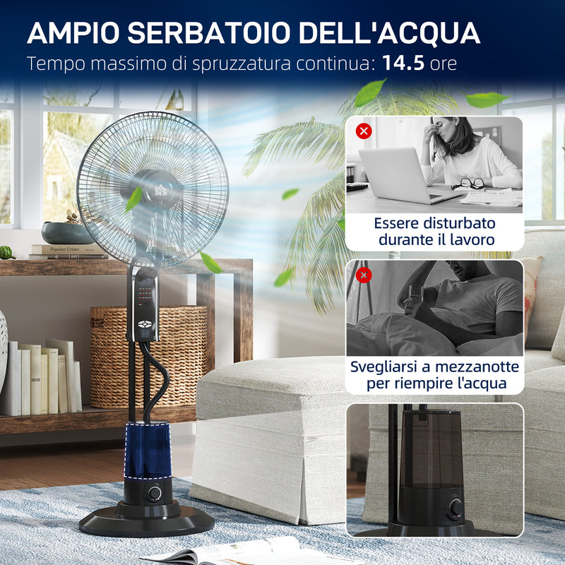 Ventilatore Nebulizzatore Regolabile 3 Velocità 44,5x38,5x120 cm con Telecomando in Metallo e Plastica Nero  
