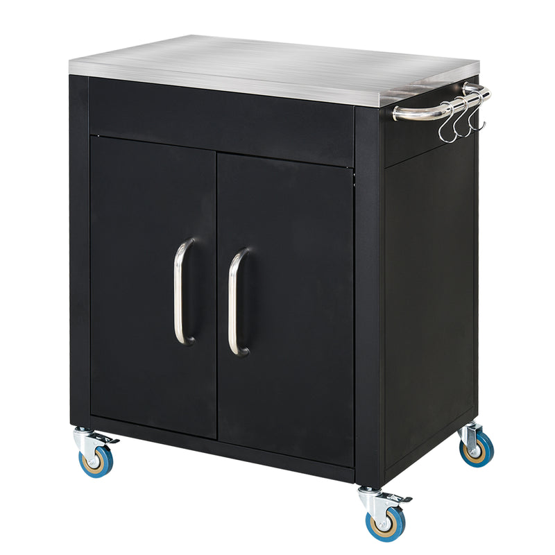 Carrello da Cucina Piano in Acciaio Inox 86x50x86.5 cm Armadietto con Struttura in Metallo Nero   