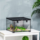 Terrario per Rettili 30x30x20 cm Rialzato con Serratura e Termometro in Vetro e Rete Metallica Nero  