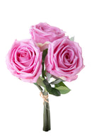 Set 2 Bouquet Artificiali Rose con 3 Fiori 30 cm Natale Touch 