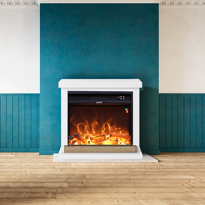 Camino Elettrico da Pavimento 75x67,8x24,5 cm Effetto Fiamma 1500W Sined Sorano Bianco