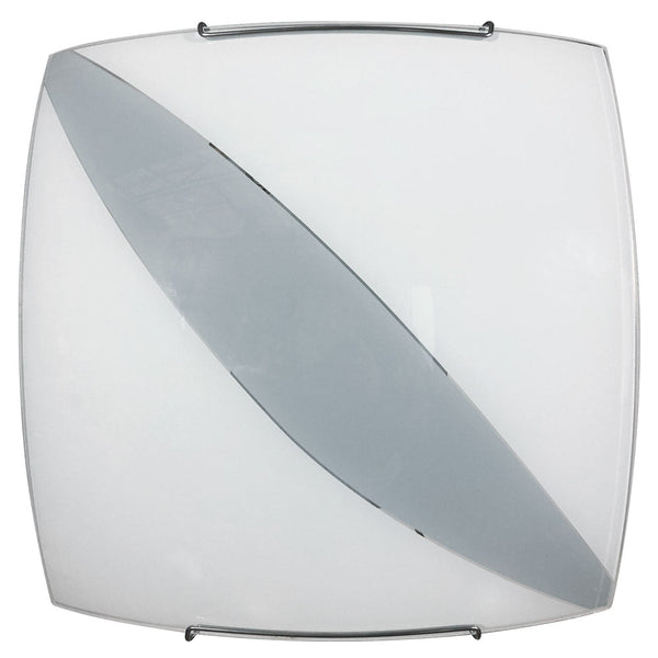 Plafoniera 2xE27 Ganci Cromo Vetro Lastra Bianco Decorato Fascia Grigia E-Energy Valentina sconto
