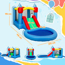 Castello Gonfiabile 415x205x190 cm con Trampolino 4 in 1 Scivolo e Piascina per Palline Multicolore      