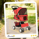 Passeggino per Cani Pieghevole 77x44x102 cm Ruote Girevoli Freni e Cuscino Lavabile in Tessuto Rosso      
