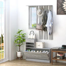 Mobile Guardaroba per Ingresso con Specchio Appendiabiti e Scarpiera Regolabile Grigio cemento 90x22x116 cm 