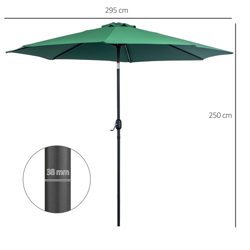 Ombrellone da Giardino Ø3 m Palo Ø38 mm in Metallo Verde