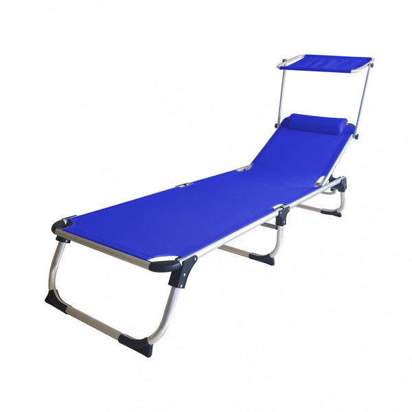 Lettino Prendisole da Giardino Pieghevole Kamp Blu 188x59x30 cm cm in Alluminio Blu sconto
