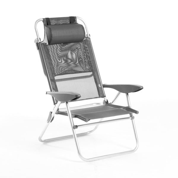 Sedia Sdraio con Braccioli Pieghevole 66x59x77 cm in Alluminio Malibù S Grigio Scuro sconto