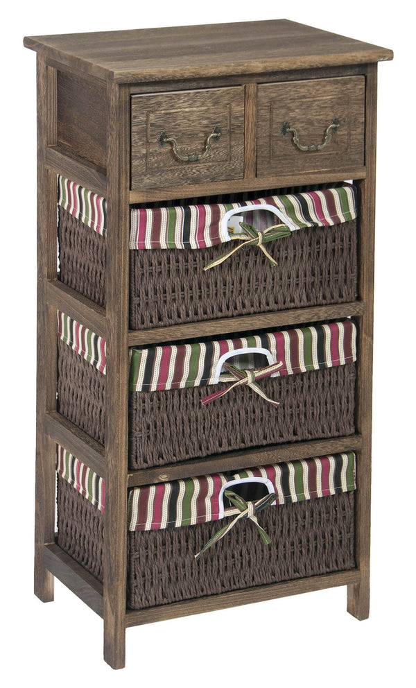 Cassettiera 2 Cassetti in Legno 3 Cesti in Vimini 40x30x75 cm Fumer Nelia Noce online