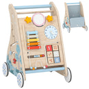 Carrello Primi Passi per Bambini 1-3 Anni 37x33,5x47,5 cm con Pannello Attività Bifacciale Rimovibile in Compensato      