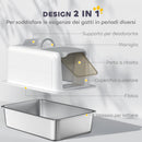 Lettiera per Gatti Chiusa 40,5x60,5x41,5 cm con Vassoio in Acciaio in PP Bianco e Argento  