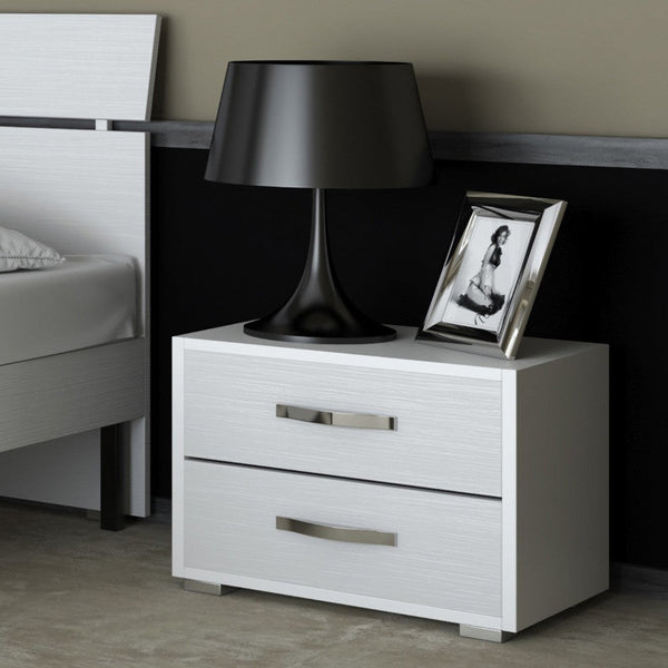 prezzo Comodino 2 cassetti 52x36x43H cm bianco frassinato