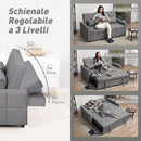 Divano Letto 2 Posti 3 in 1 Clic Clac 160x85x85 cm con 2 Cuscini Reclinabile e Imbottito in Tessuto Grigio      