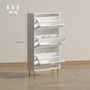 Scarpiera Slim per 18 Paia di Scarpe 60x24x128 cm con 3 Cassetti a Ribalta in MDF Bianco  