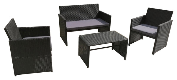 online Set da Giardino Divano Poltrone e Tavolino in Polyrattan Becker Ceriale Nero
