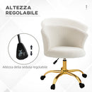 Sedia da Ufficio Design Moderno con Seduta Girevole e Rivestimento in Tessuto Teddy Bianco e Oro   