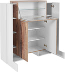 Mobile Vetrina 5 Ante 130x45x135 cm Pillon Bianco Lucido e Acero Pereira