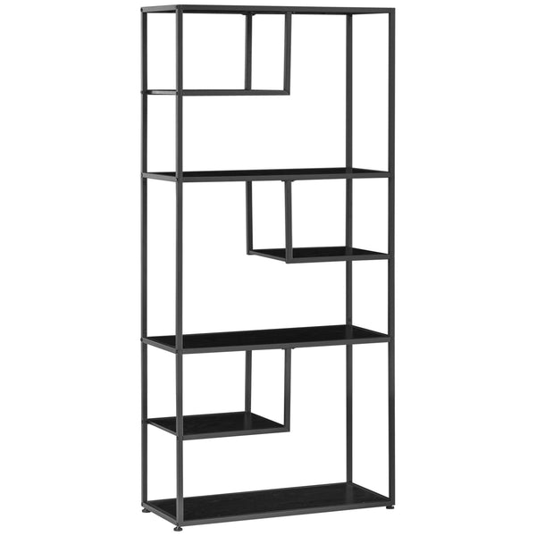 sconto Libreria a 7 Livelli 83x34x180 cm in Truciolato e Acciaio Nero
