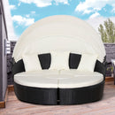 Set Salotto da Giardino in Rattan Divano Circolare con Tettuccio  Nero e Beige
