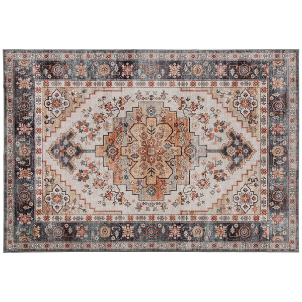 Tappeto Bohemien Antiscivolo e Lavabile 230x160 cm a Pelo Corto in Effetto Cashmere Marrone sconto