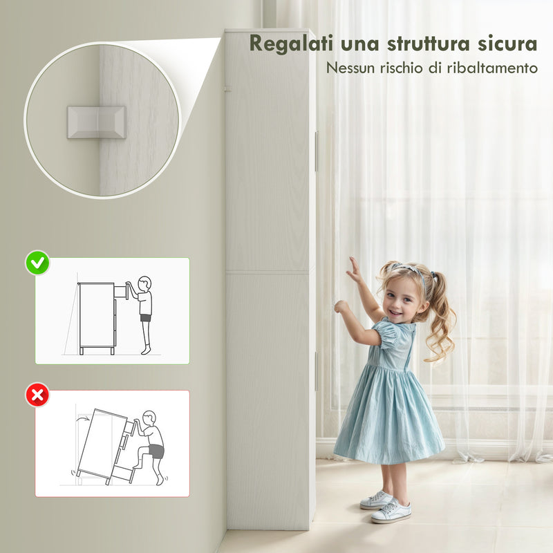 Mobile da Bagno a Colonna 40x35x180 cm con 2 Armadietti in Legno Bianco  