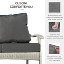 Divano 2 Posti da Giardino 120x63x77 cm in Rattan con Cuscini Bianco e Grigio