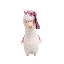 Pupazzo Lama bianco con fiocco fiorellini rosa cm 28x14xh45