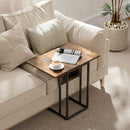 Tavolino da Salotto a C Espandibile 39x29x57 cm con 2 Stazioni di Ricarica in Legno e Metallo Nero e Marrone      