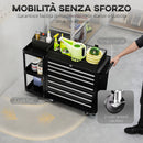 Carrello Portautensili 96x33,5x75 cm con 7 Cassetti Mensola Laterale Staccabile Ruote Capacità 120kg in Acciaio Nero      