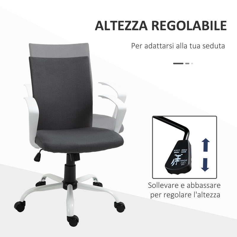 Sedia da Ufficio Ergonomica Girevole 61x61x89-99 cm in Poliestere Effetto Lino Grigio Scuro 