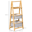 Mobiletto Bagno Pieghevole 3 Ripiani 44,5x33x108 cm in Bambù e Poliestere Grigio