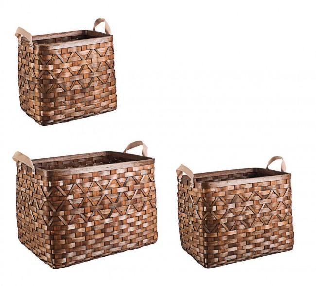 Set 3 Ceste 2 Maniglie Lisette Rettangolari Marrone in Legno