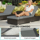 Set 2 Sdraio da Giardino 184x60x22 cm con Tavolino Laterale e Schienale Regolabile in Rattan Grigio Scuro      