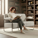 Divano 2 Posti Moderno 120x73x76 cm Rivestito in Ciniglia in Acciaio Beige      