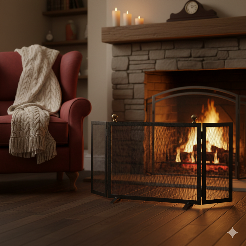 Parascintille con Antine 80x46 cm con Pomoli decorativi in Ottone in Ferro Verniciato Grigio Martellato