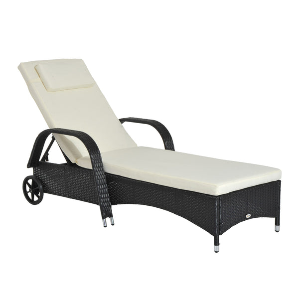Lettino da Giardino Reclinabile in Rattan Sintetico con Materassino Imbottito e Ruote Nero sconto