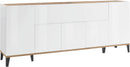 Credenza 4 Ante + 1 Anta Ribalta 200x40x82 cm Sunrise Bianco Lucido e Acero Pereira