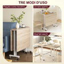 Tavolo Pieghevole Industriale 120x80x73 cm a 2 Ribalte con Rotelle in Truciolato e Acciaio Rovere      