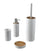 Set 4 Accessori da Bagno in Resina TFT Accessories Bianco Rigato e Bambù