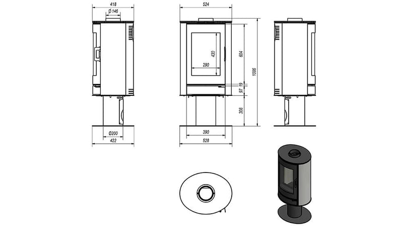 Stufa a Legna 5,5/10,5KW Piastrellata in Acciaio Flig Westfield Nera