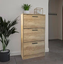 Scarpiera Salvaspazio 3 Ante a Ribalta 60x24x120h cm in Melaminico Venato a Rilievo Rovere