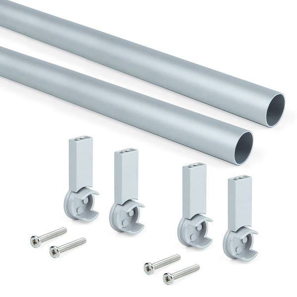 prezzo Set 2 Bastoni Appendiabiti per Armadi Rotondi 95 cm in Alluminio Emuca Grigio Metallizzato