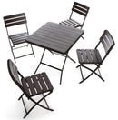 Set Tavolino e 4 Sedie Pieghevoli da Giardino in Ferro Taddei Plastik Wood Marrone Scuro