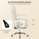 Sedia da Ufficio Massaggiante con Telecomando e Altezza Regolabile in Tessuto Effetto Pelle Traspirante Crema      