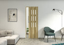 Porta a Soffietto da Interno Maya 83x214 cm Made in Italy in PVC con Vetro Satinato Rovere Cognac   